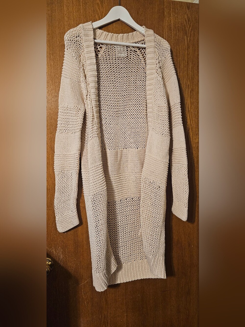 Open-Knit Longline Cardigan in Light Pink